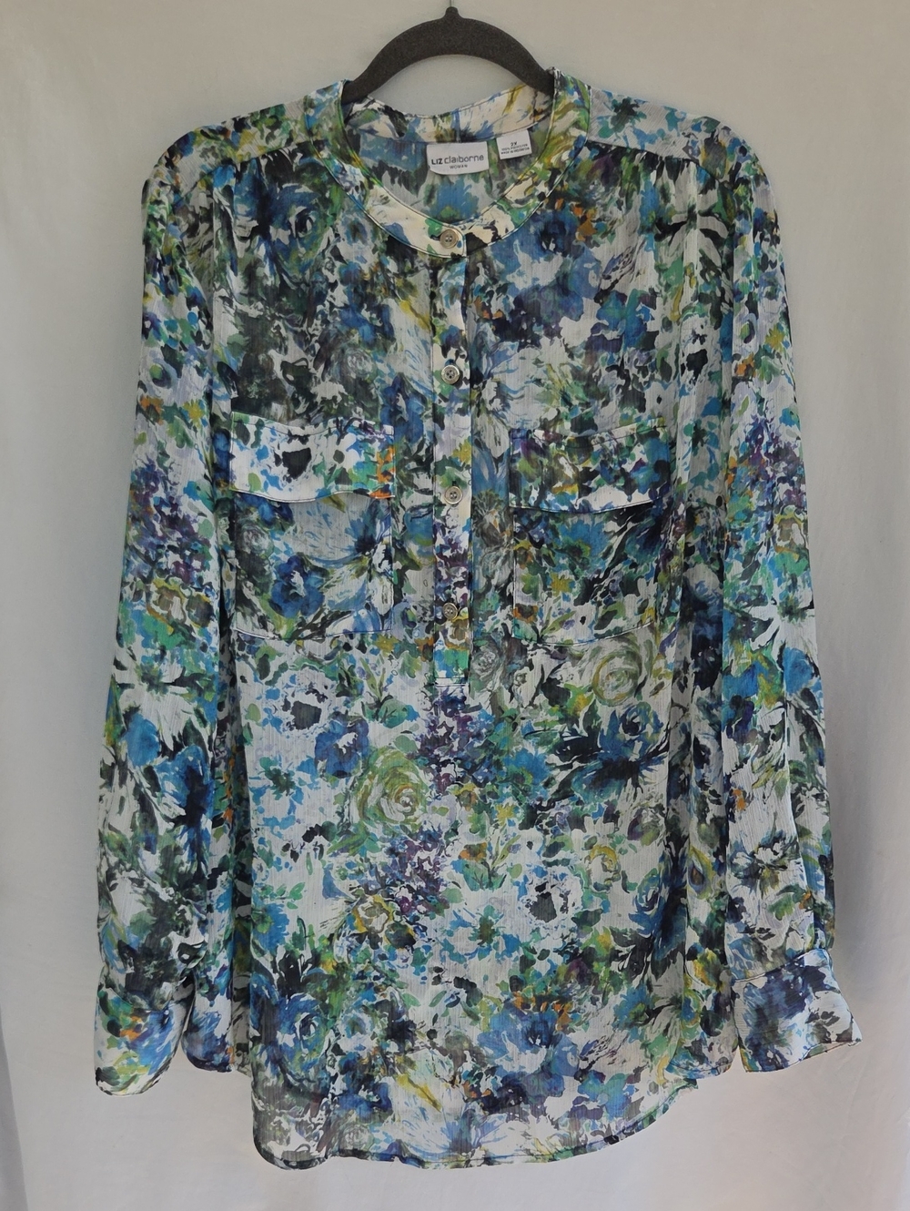 Liz Claiborne Blue Green Floral Button-Front Blouse Sz 2x